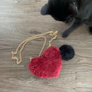Fuzzy heart shaped purse